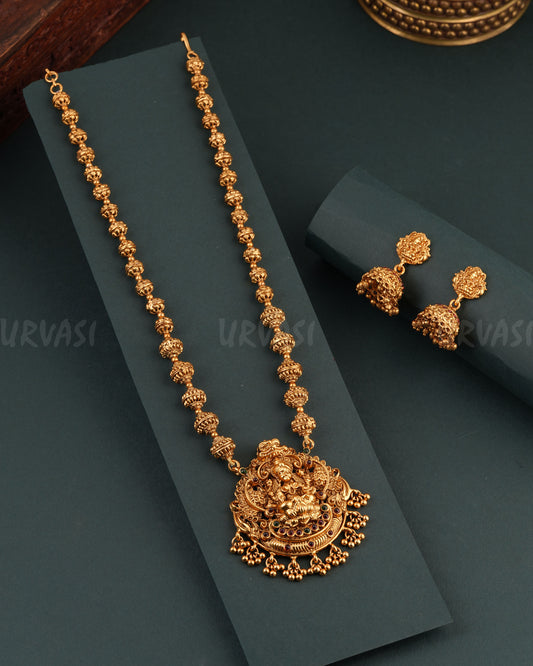 Gold- Toned Floral Antique Lakshmi Long Haram  1703