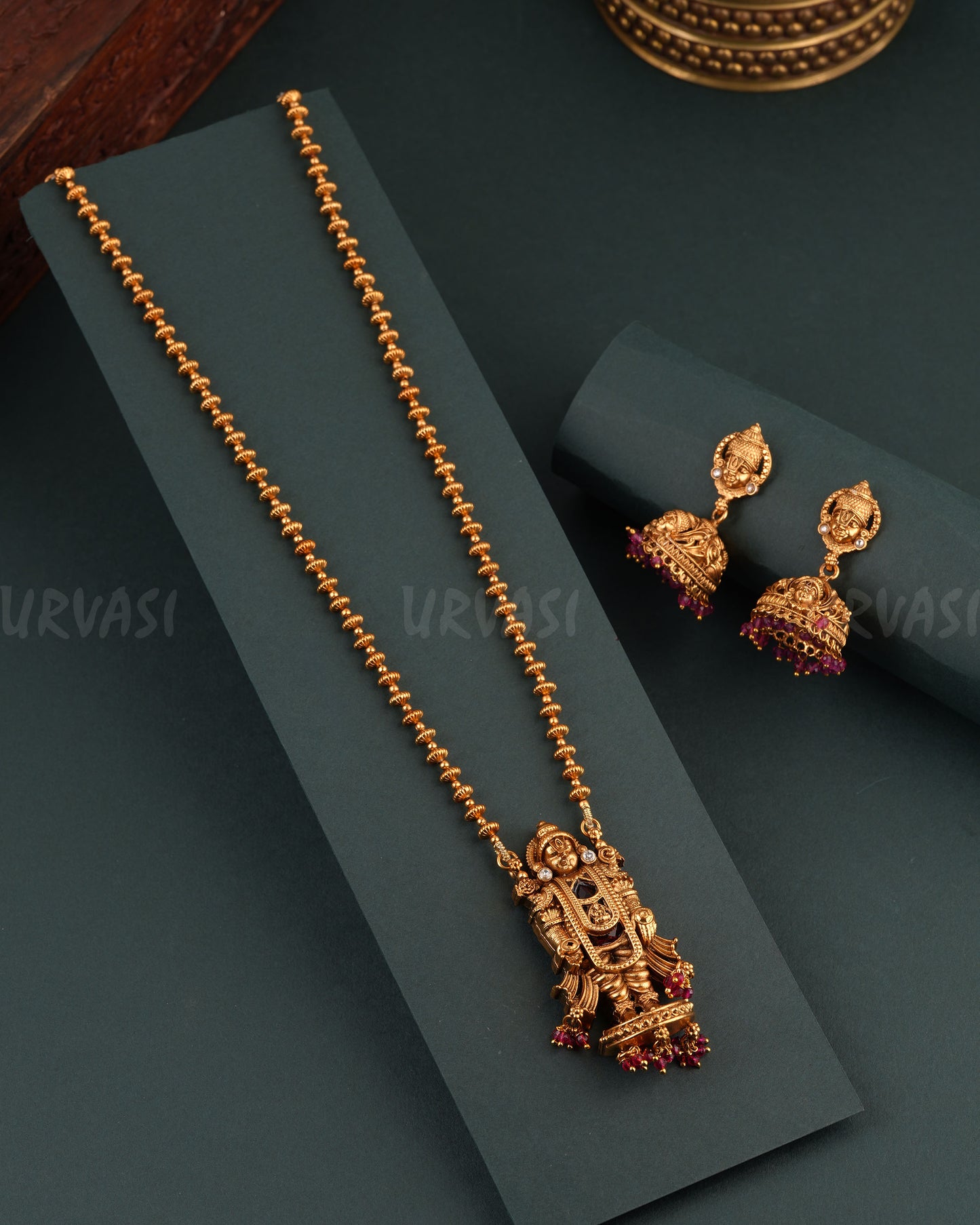Gold-Toned Venkatachalapathi Pendent Long Necklace  1714