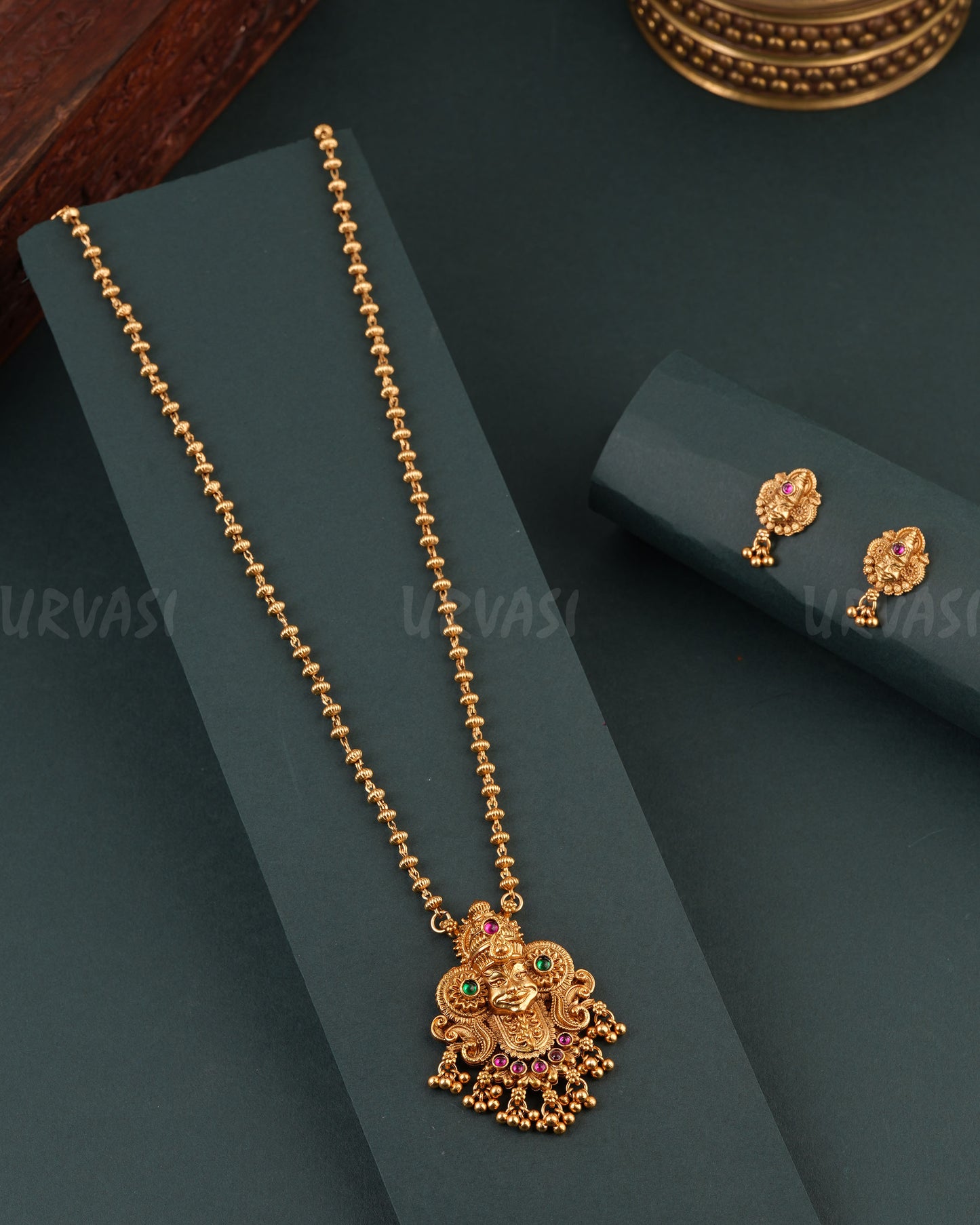 Gold-Toned Kathakali Pendent Long Necklace 1716