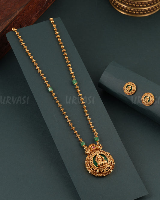 Gold-Toned Floral Lakshmi Pendent long Necklace 1711