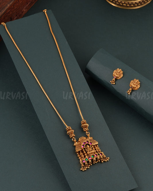 Gold-Toned Floral Lakshmi Temple Long Necklace 1710