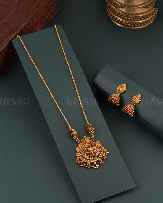 Gold-Toned Floral Lakshmi pendent Long Necklace 1712