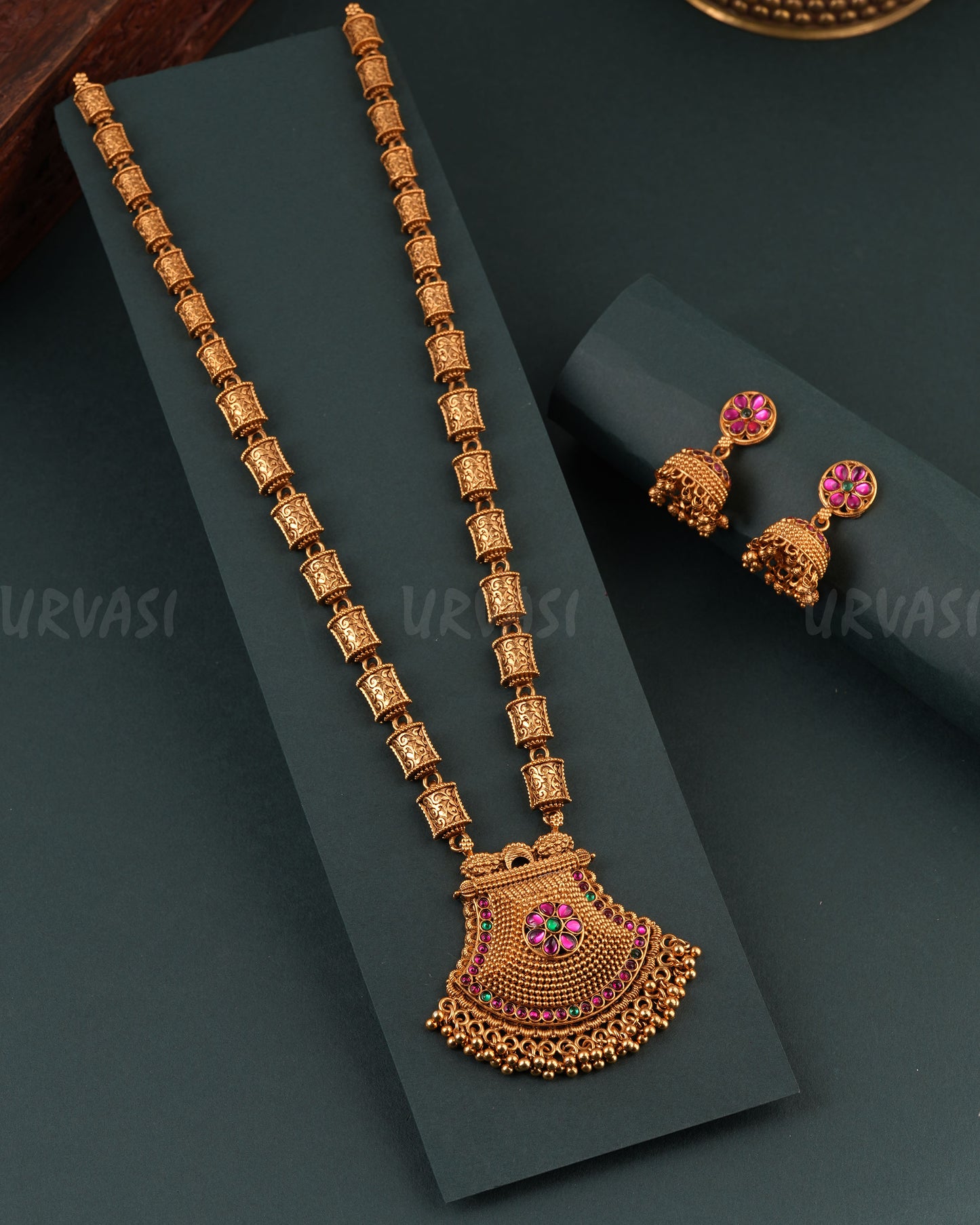 Gold-Toned Floral Pendant Non-Idol  Long Necklace 1713