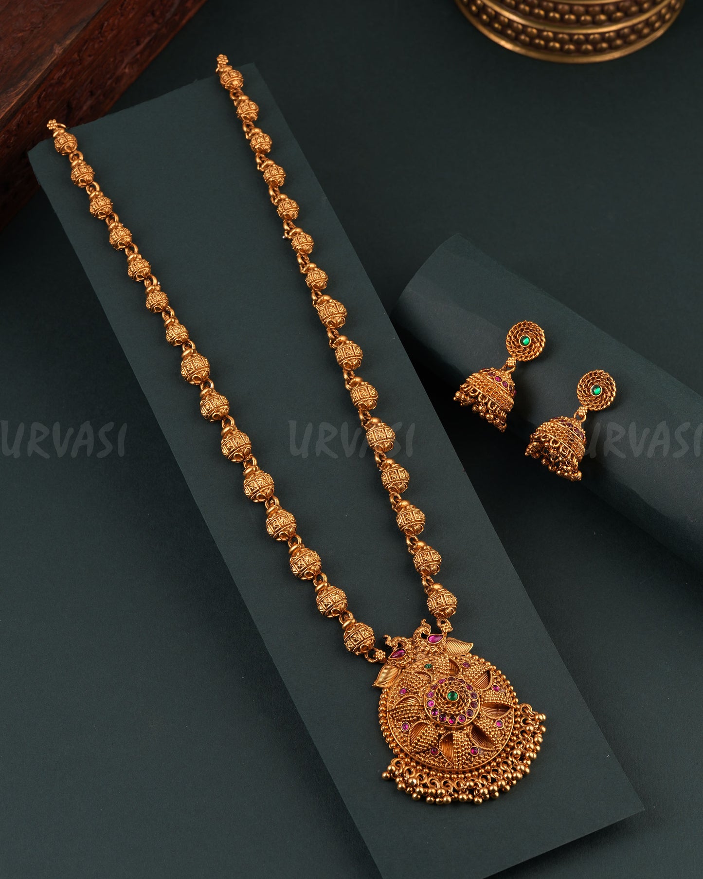 Gold-Toned Floral Peacock Long Necklace 1699