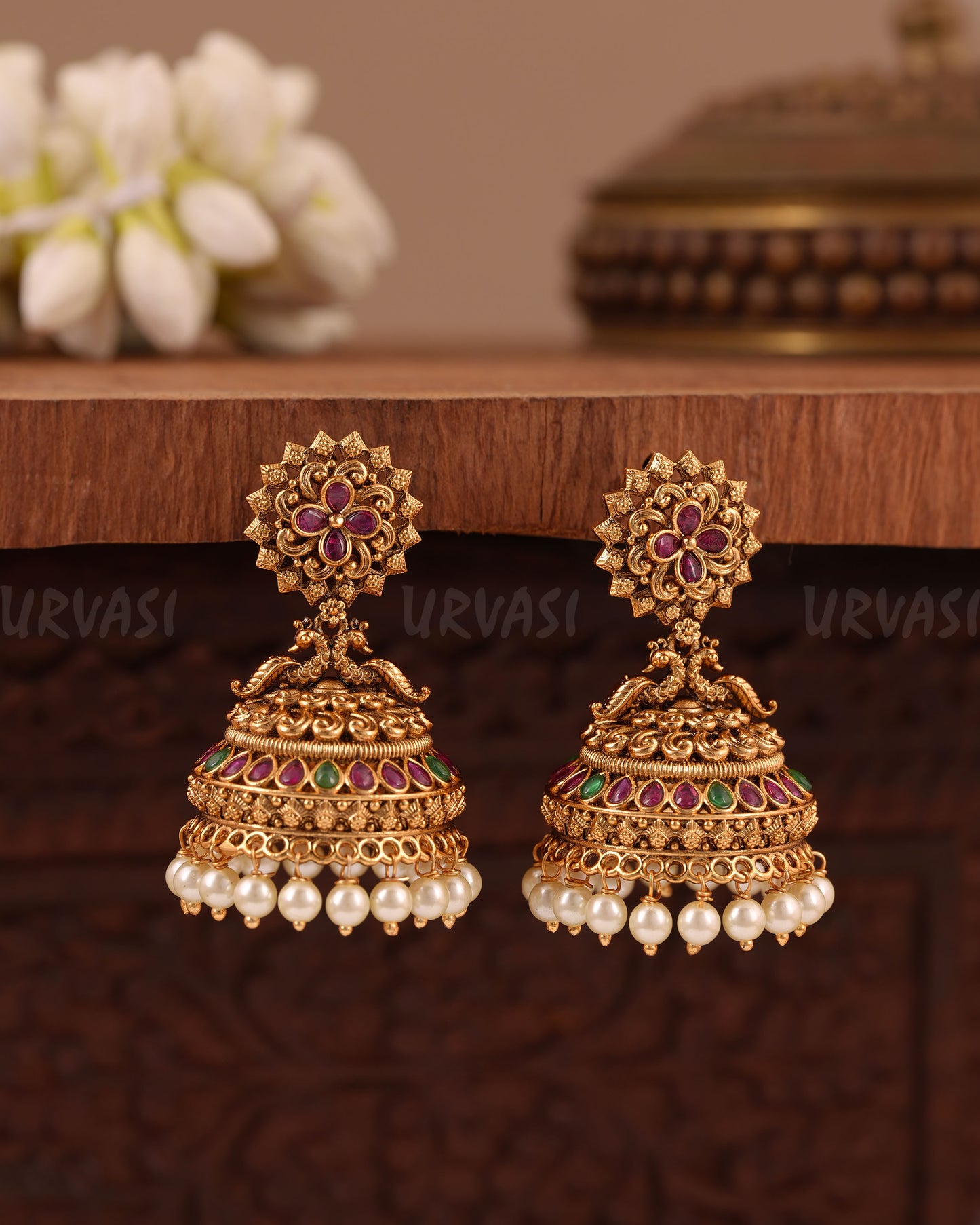 Gold-Floral Peacock Traditional Earring ER 1018