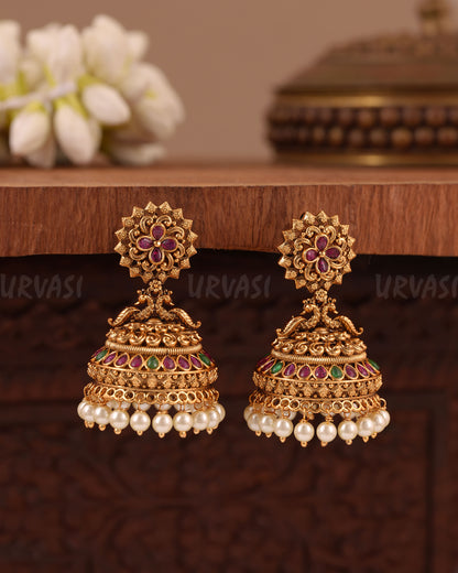 Gold-Floral Peacock Traditional Earring ER 1018