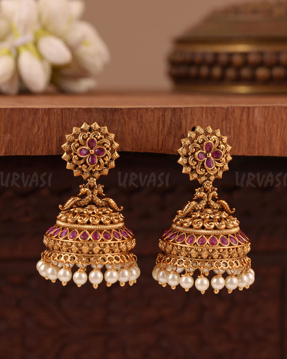Gold-Floral Peacock Traditional Earring ER 1018