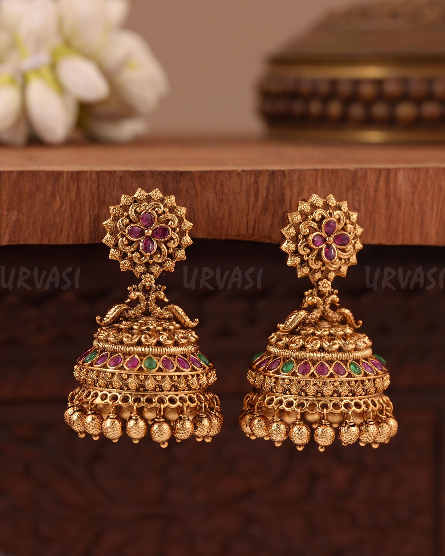Gold-Floral Peacock Traditional Earring ER 1018