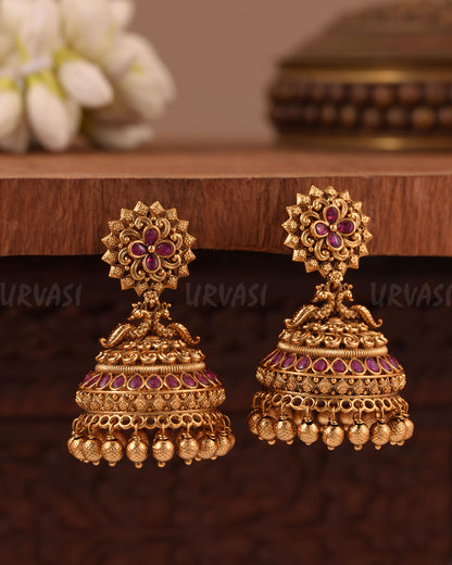 Gold-Floral Peacock Traditional Earring ER 1018
