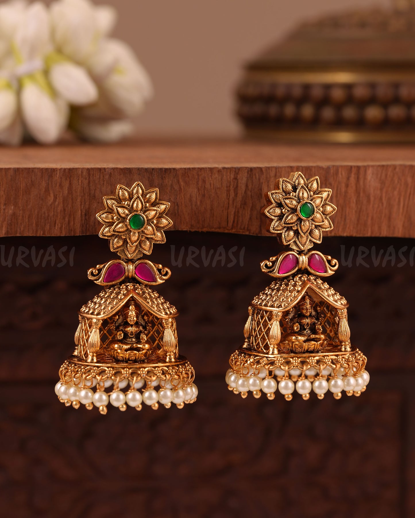 Gold-Floral Premium Traditional Lakshmi Earrings ER 1014