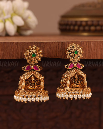 Gold-Floral Premium Traditional Lakshmi Earrings ER 1014