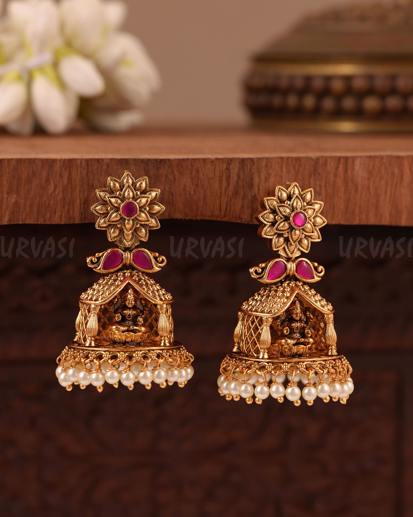 Gold-Floral Premium Traditional Lakshmi Earrings ER 1014