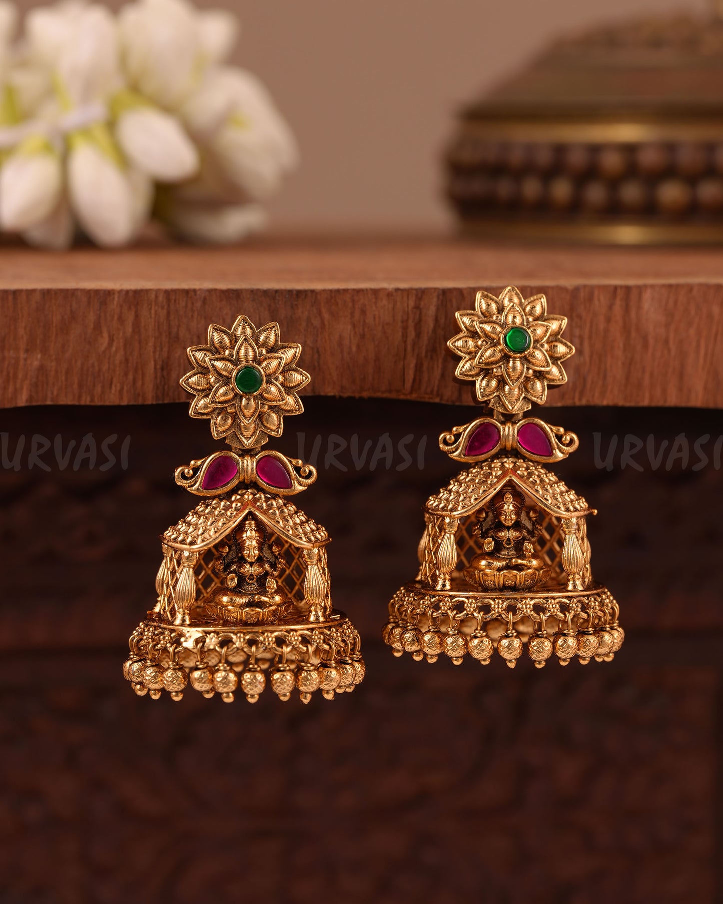 Gold-Floral Premium Traditional Lakshmi Earrings ER 1014