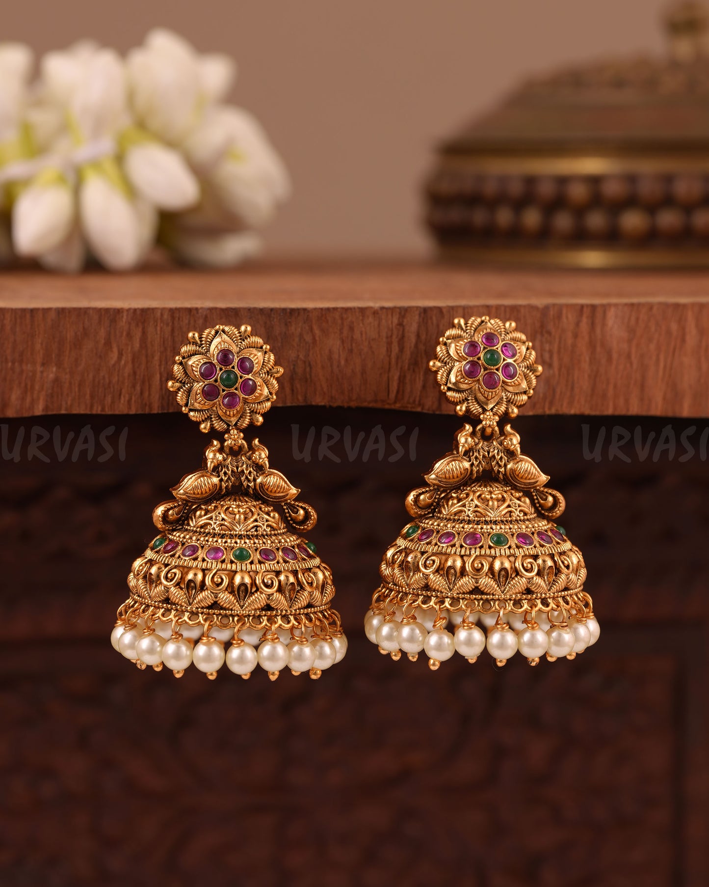 Gold- Floral Peacock Earring ER 1017
