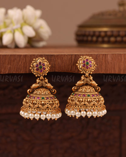 Gold- Floral Peacock Earring ER 1017