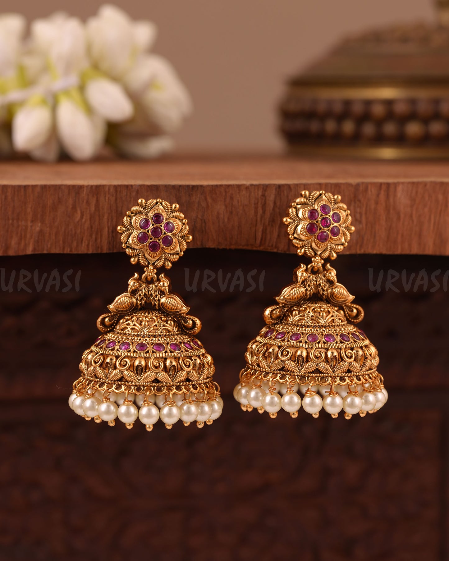 Gold- Floral Peacock Earring ER 1017