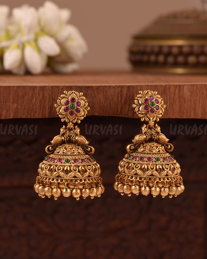 Gold- Floral Peacock Earring ER 1017