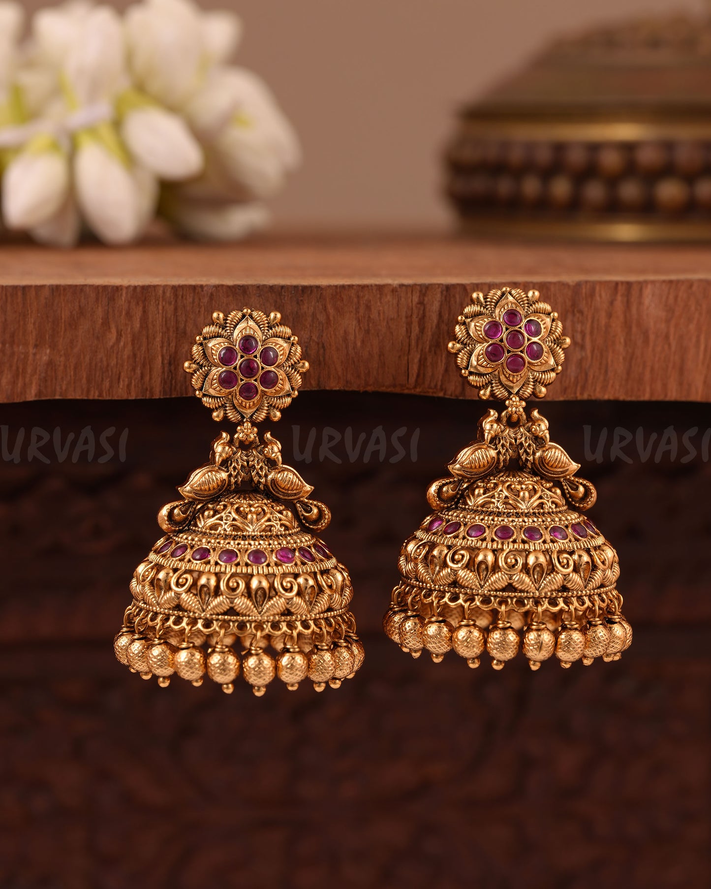 Gold- Floral Peacock Earring ER 1017