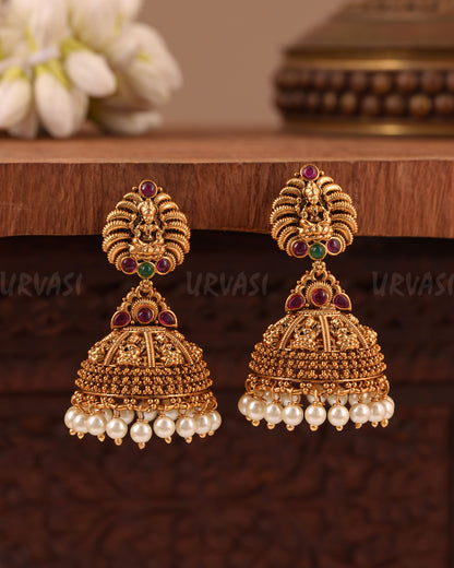 Gold-Toned Traditional Lakshmi Jhumka Earring ER 1021