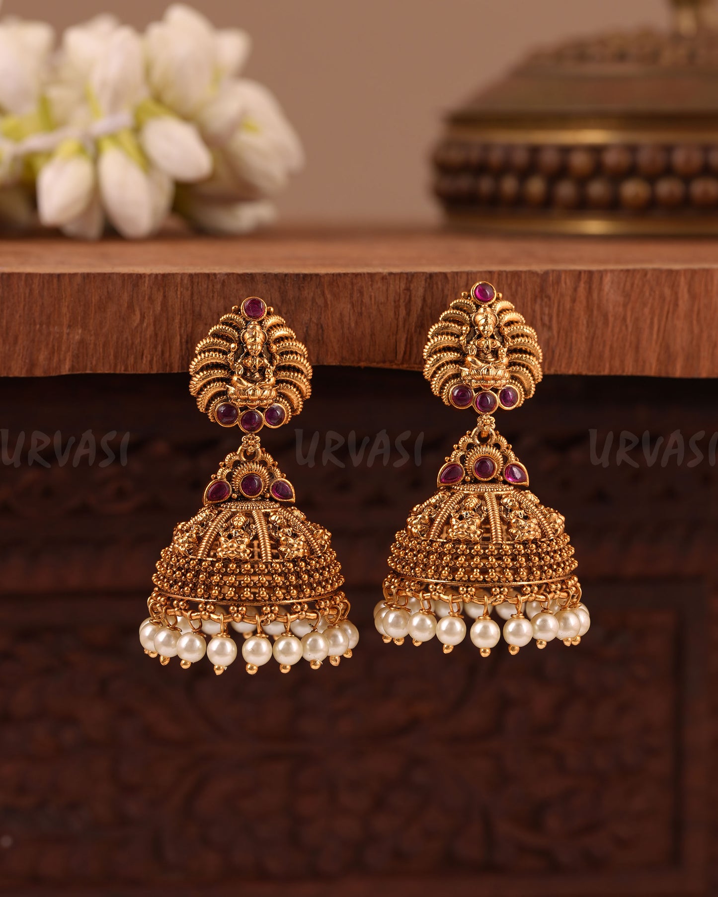 Gold-Toned Traditional Lakshmi Jhumka Earring ER 1021