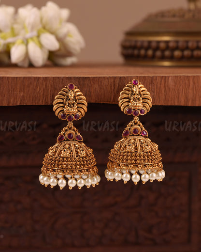 Gold-Toned Traditional Lakshmi Jhumka Earring ER 1021
