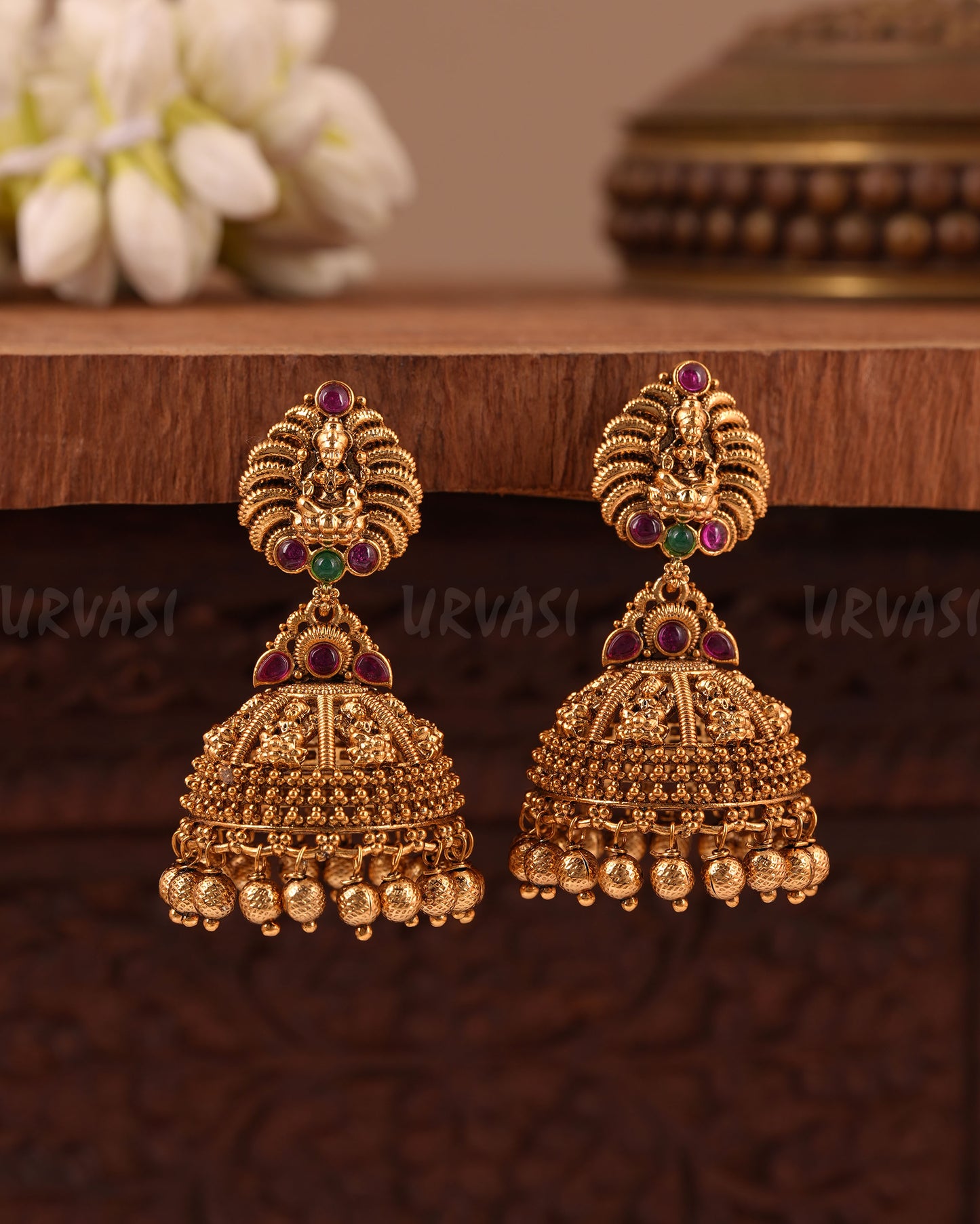 Gold-Toned Traditional Lakshmi Jhumka Earring ER 1021