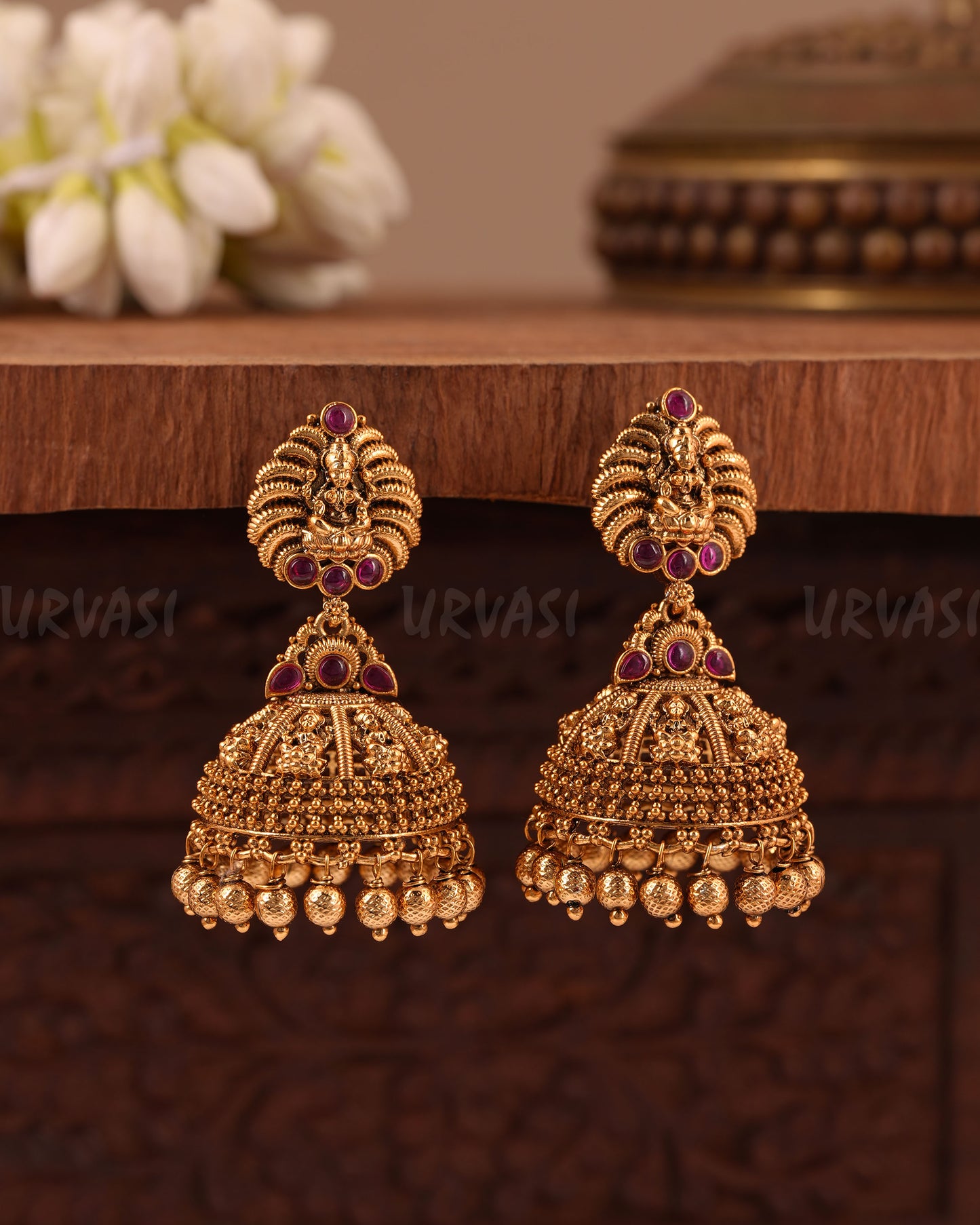 Gold-Toned Traditional Lakshmi Jhumka Earring ER 1021