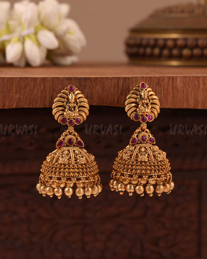 Gold-Toned Traditional Lakshmi Jhumka Earring ER 1021
