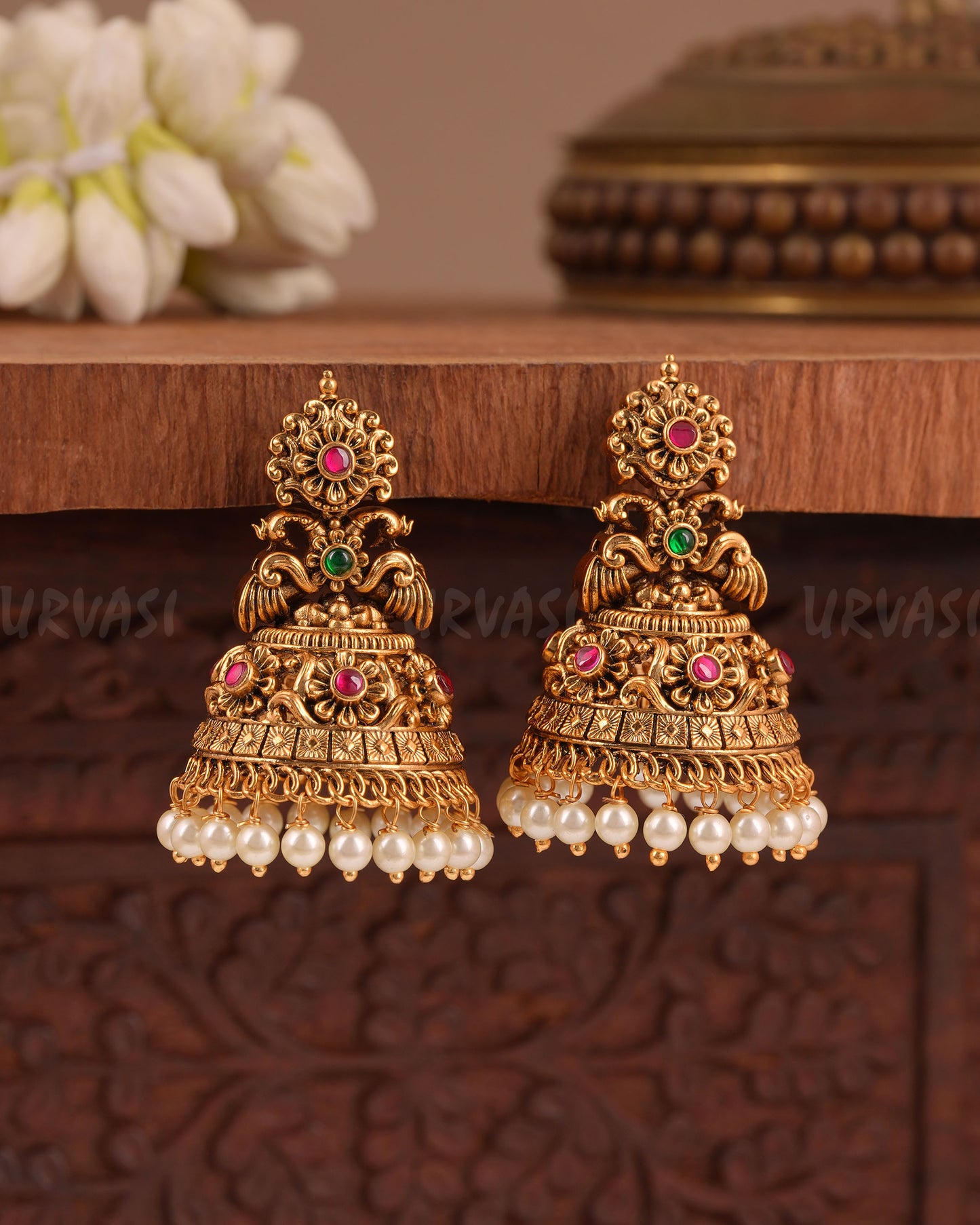 Gold-Floral Peacock Jhumka  Earrings  ER 1011