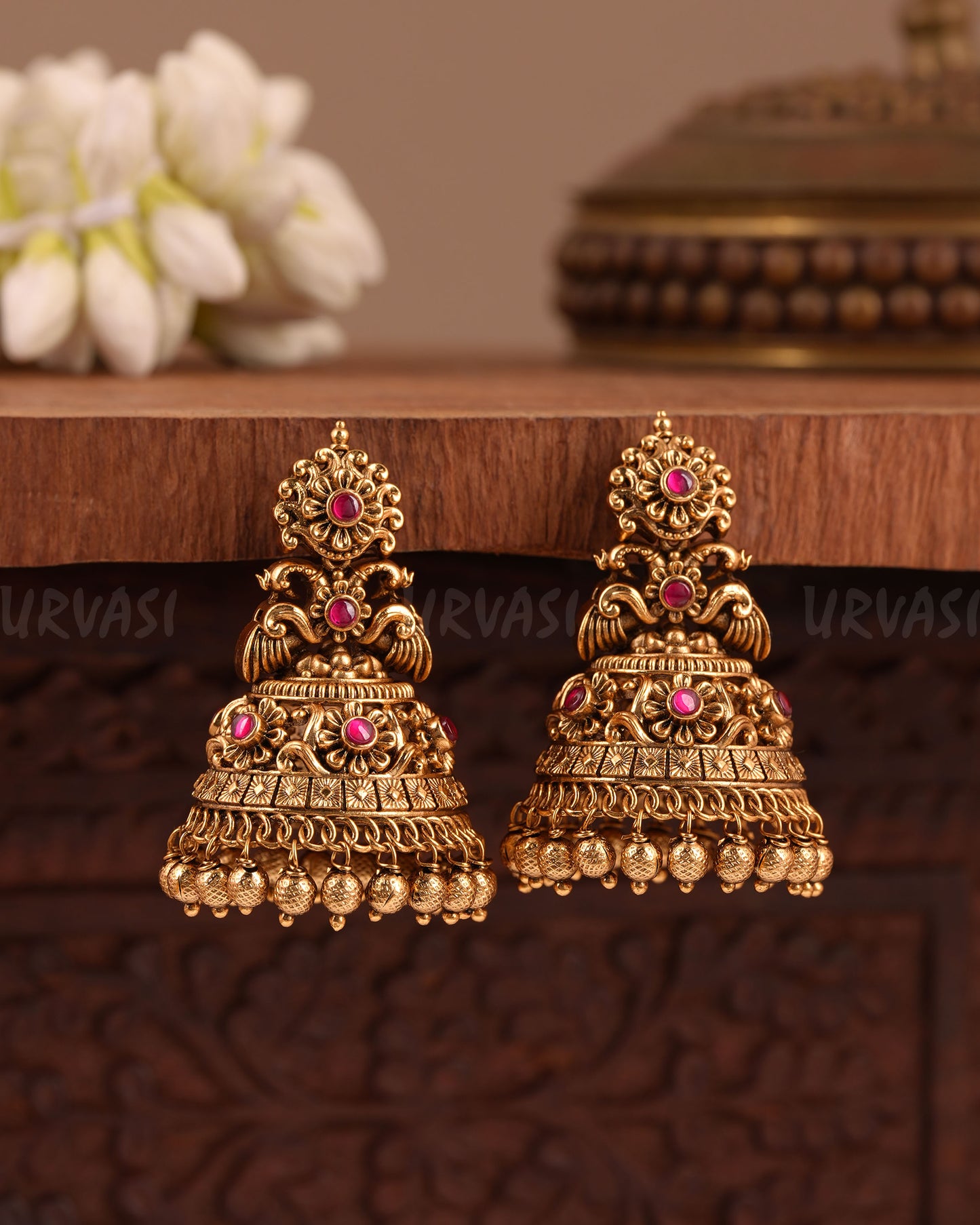 Gold-Floral Peacock Jhumka  Earrings  ER 1011