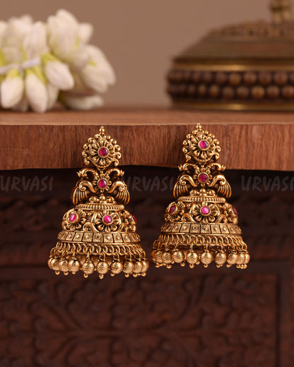 Gold-Floral Peacock Jhumka  Earrings  ER 1011