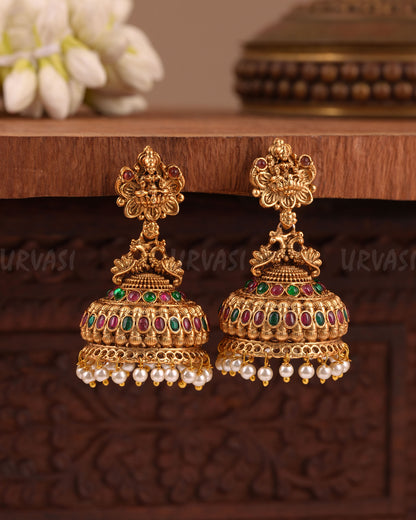 Gold-Toned Lakshmi Peacock Motif Jhumka Earring  ER 1020