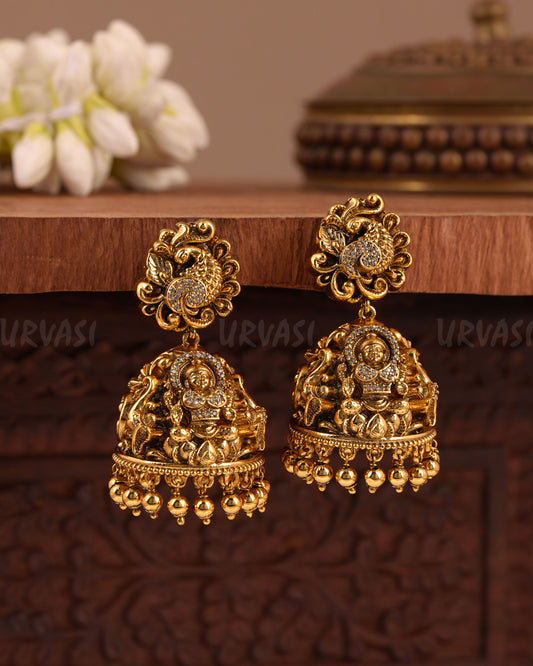Gold-Premium Traditional Peacock Lakshmi Earring ER 1012