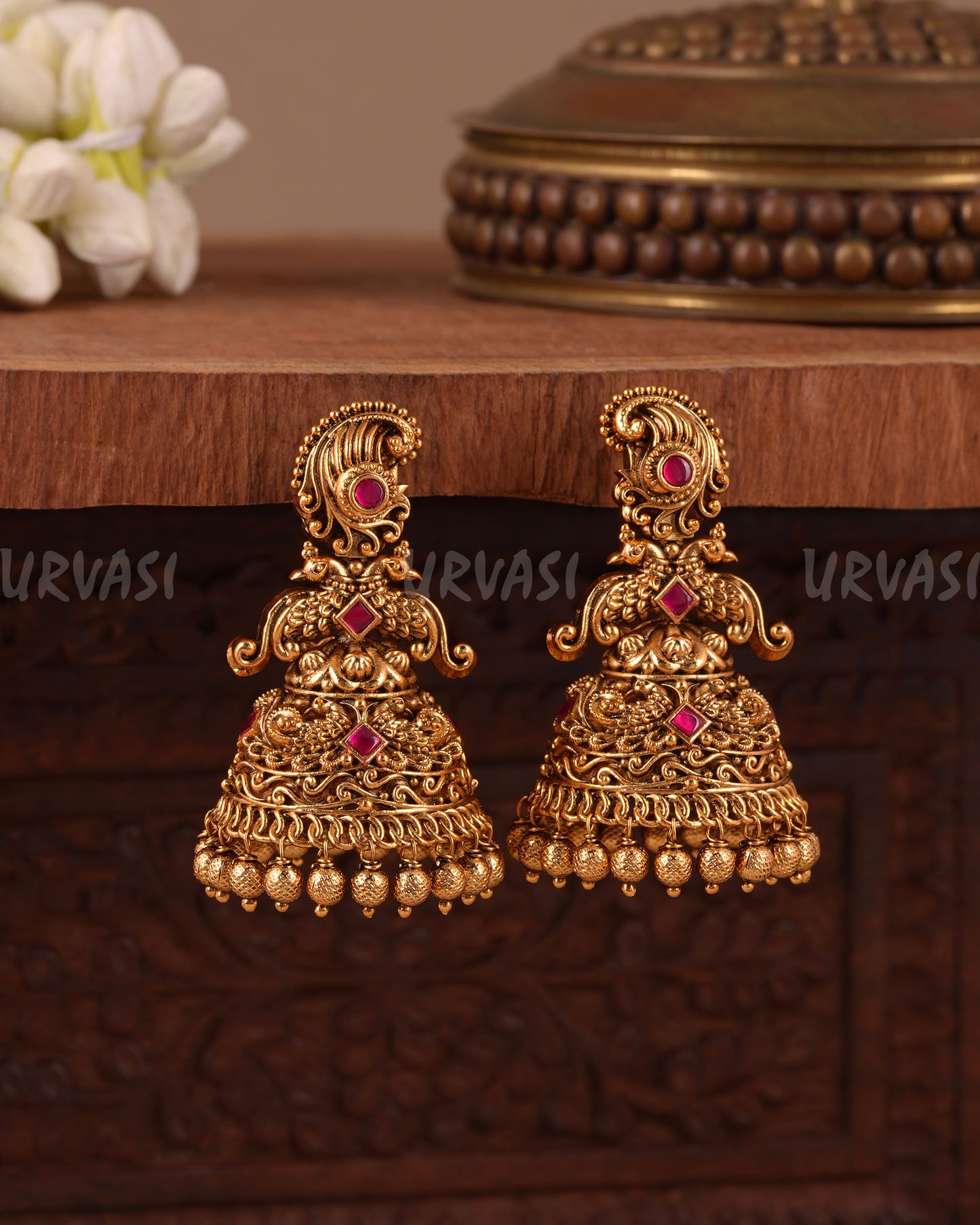 Gold-Toned Traditional Peacock Earring ER 1041