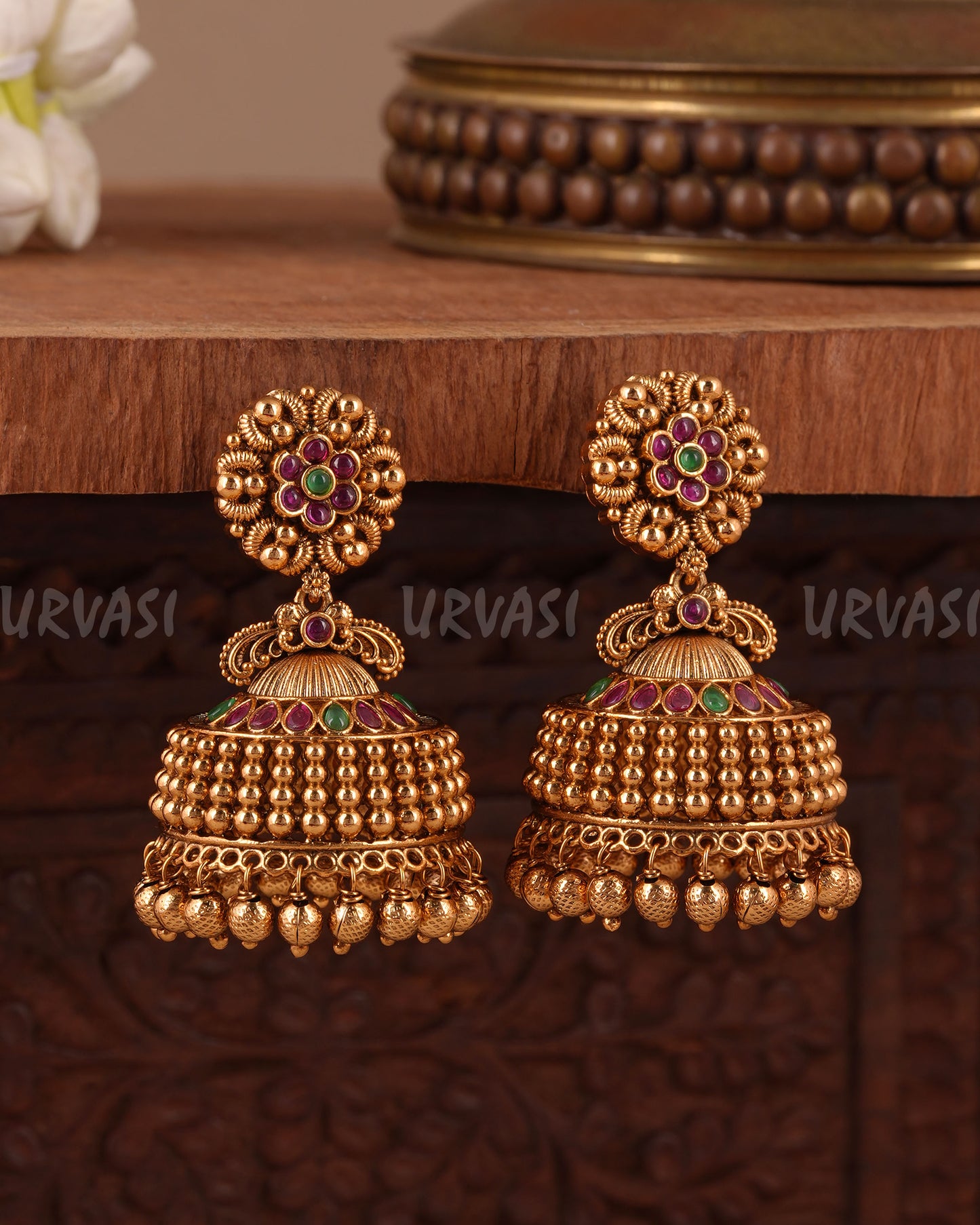 Gold-Toned Floral Traditional Jhumka Earring ER 1036