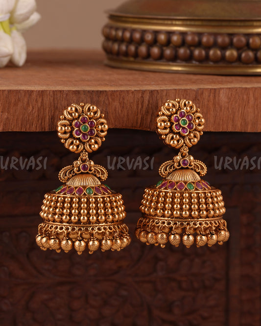 Gold-Toned Floral Traditional Jhumka Earring ER 1036
