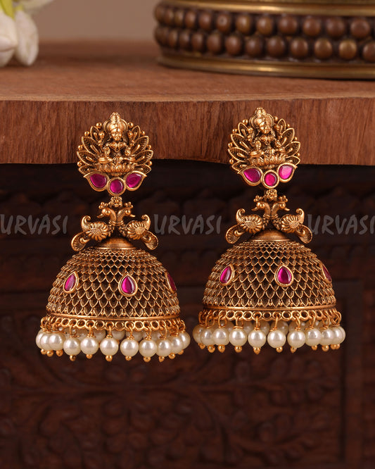 Gold-Toned Floral Traditional Peacock Earring ER  1031