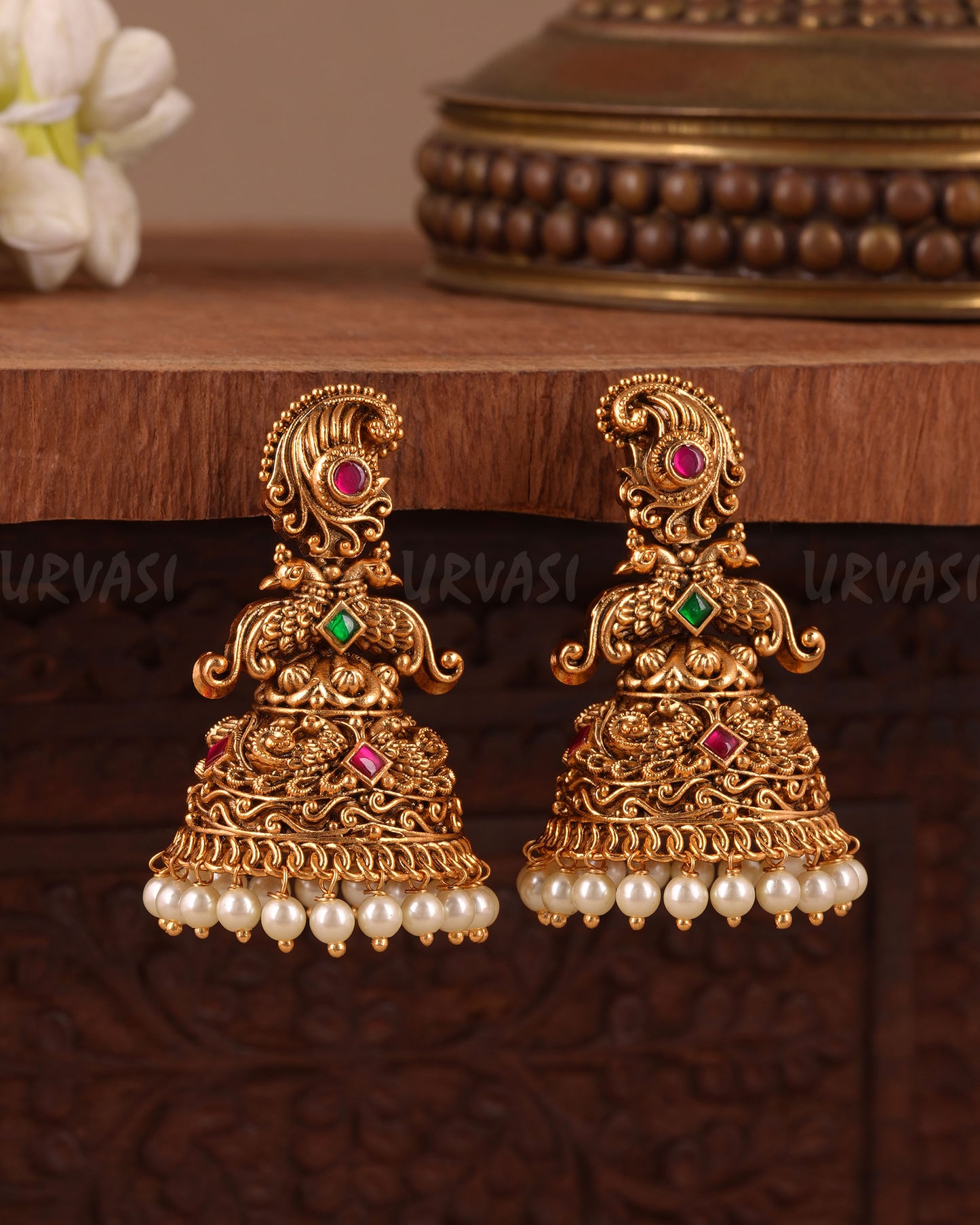 Gold-Toned Traditional Peacock Earring ER 1041