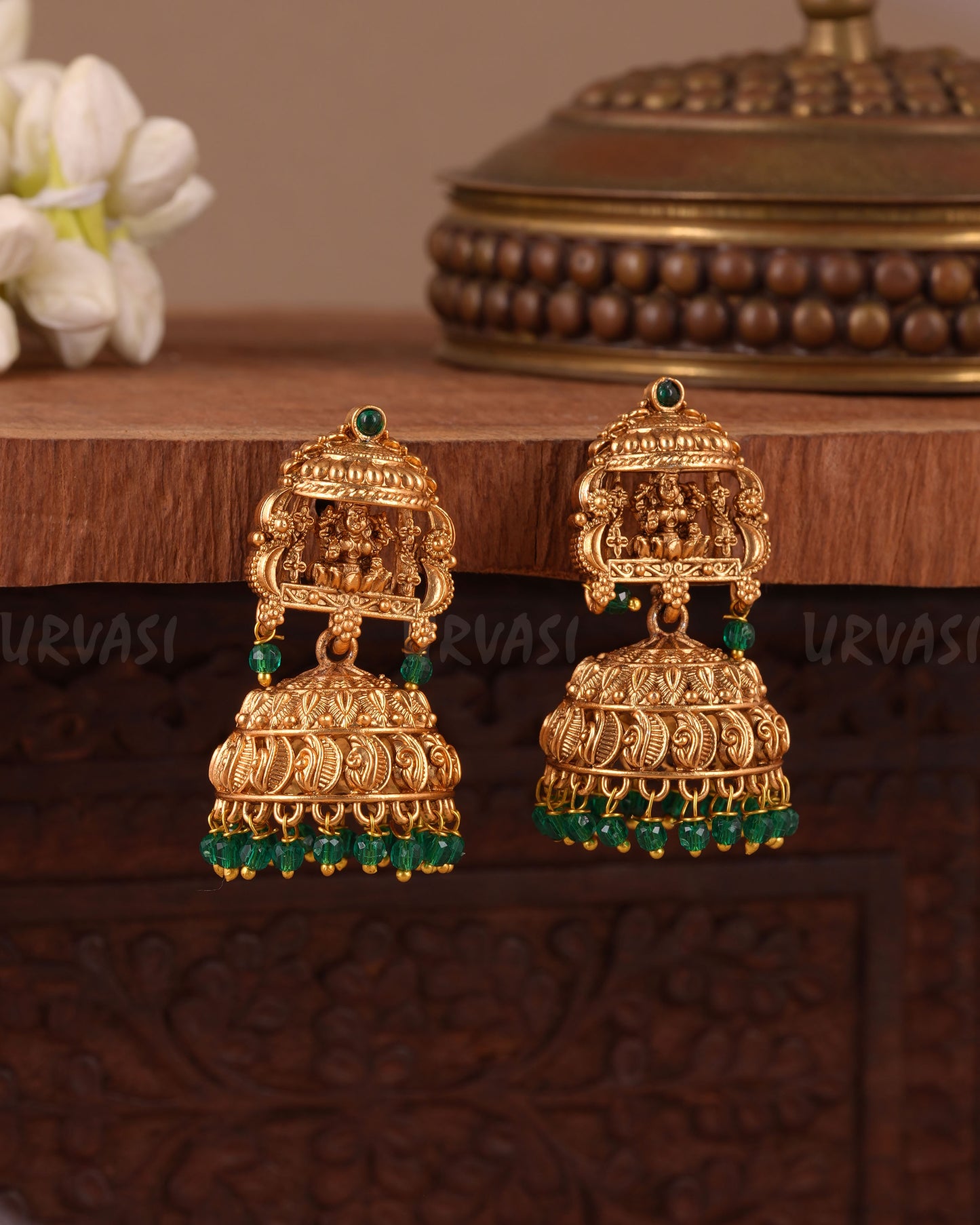 Gold-Polish Temple Lakshmi Earring ER 1043