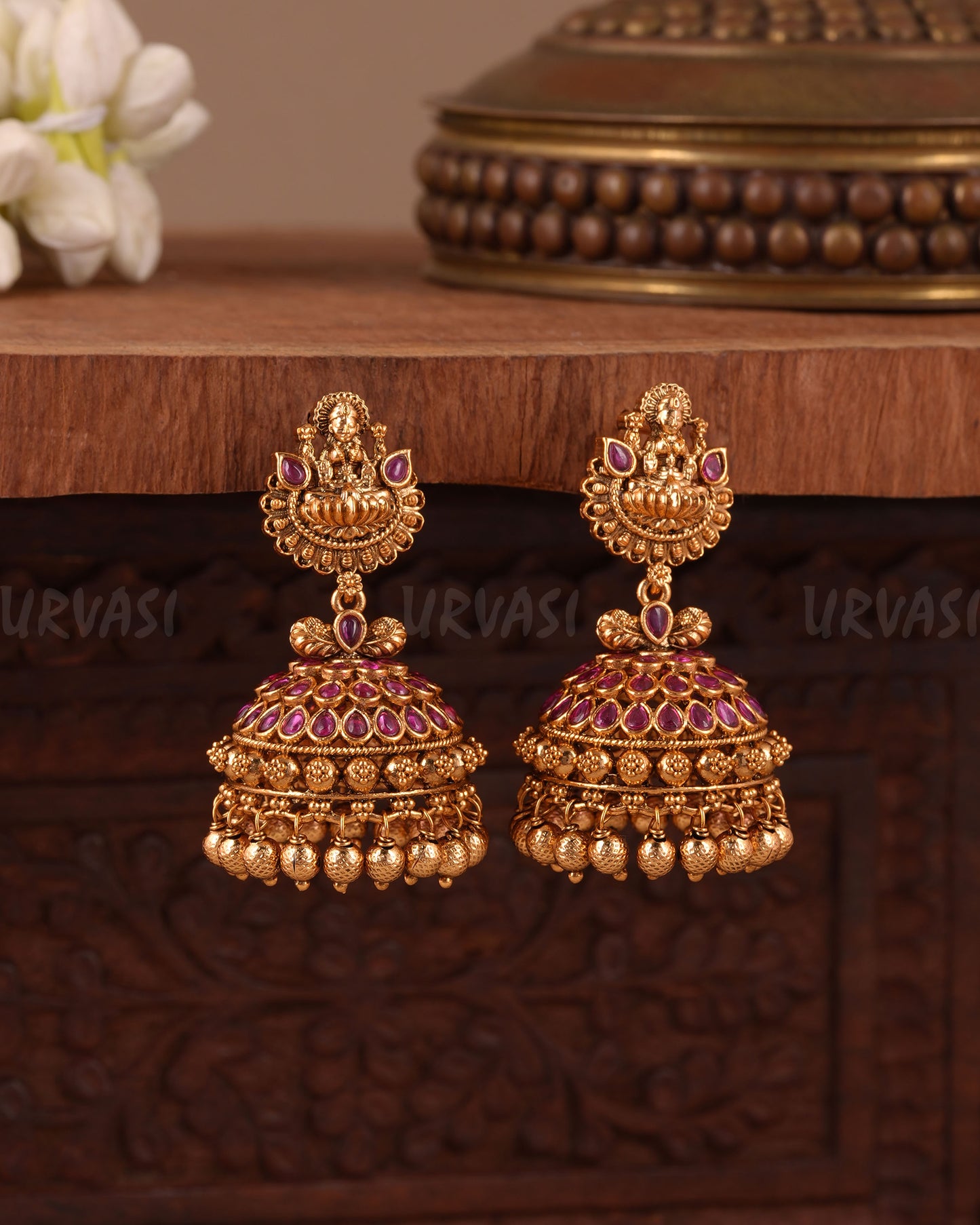 Gold-Toned Floral Traditional Lakshmi Jhumka Earring ER 1030