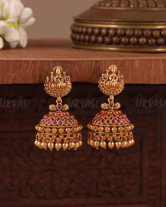 Gold-Toned Floral Traditional Lakshmi Jhumka Earring ER 1030