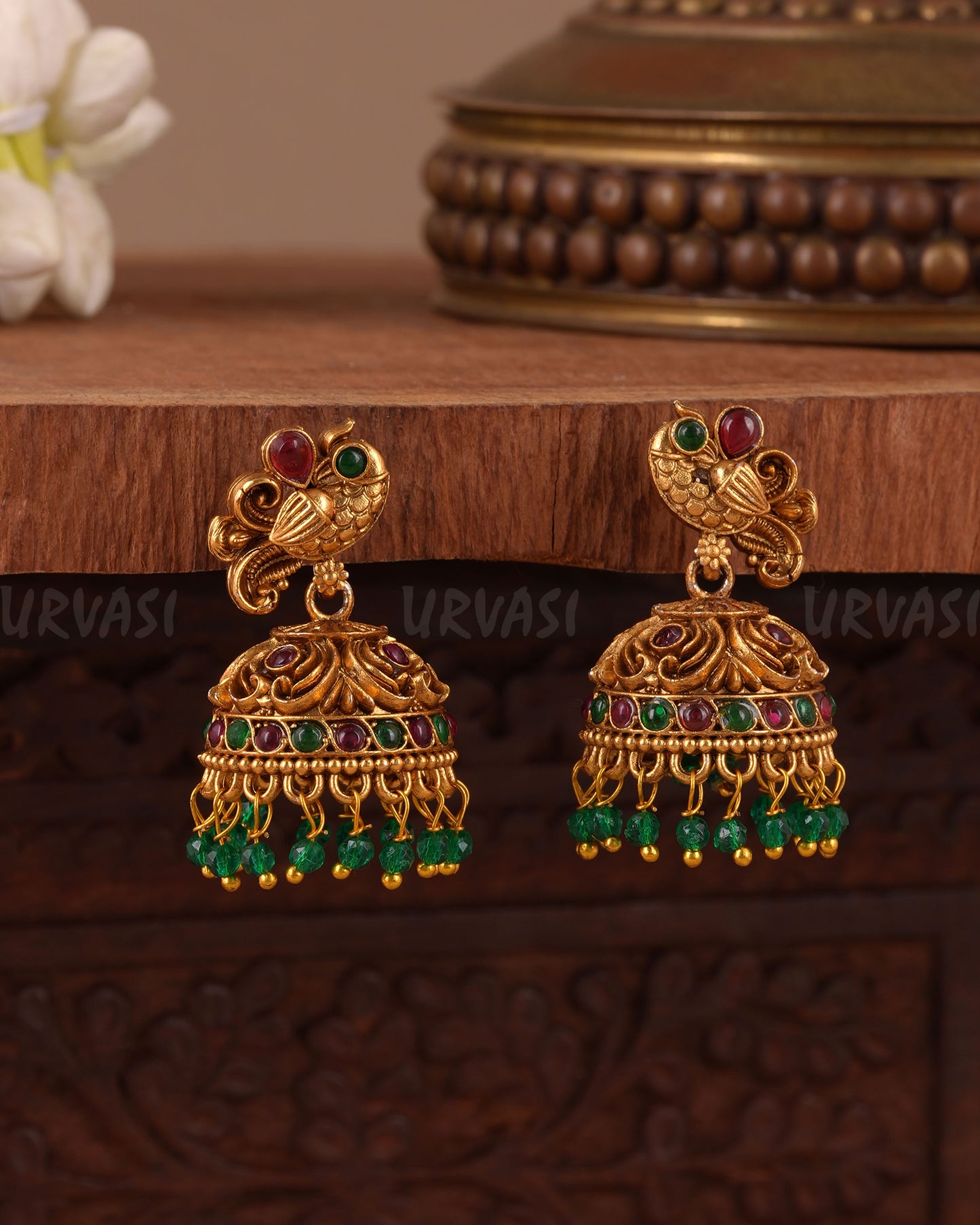 Gold-Toned Antique Traditional Peacock Earring ER  1033