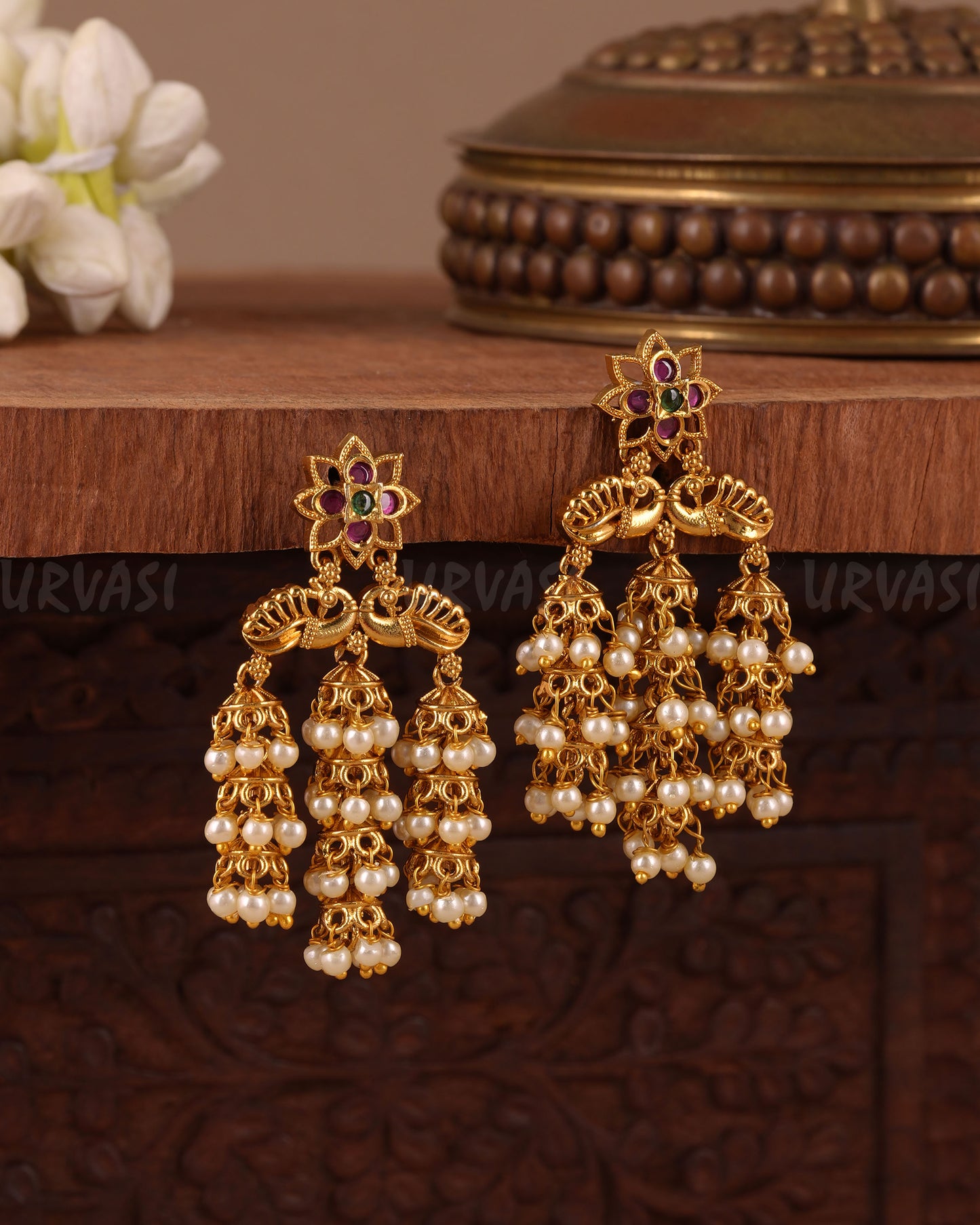 Gold-Floral Peacock Layered  Earring ER 1045