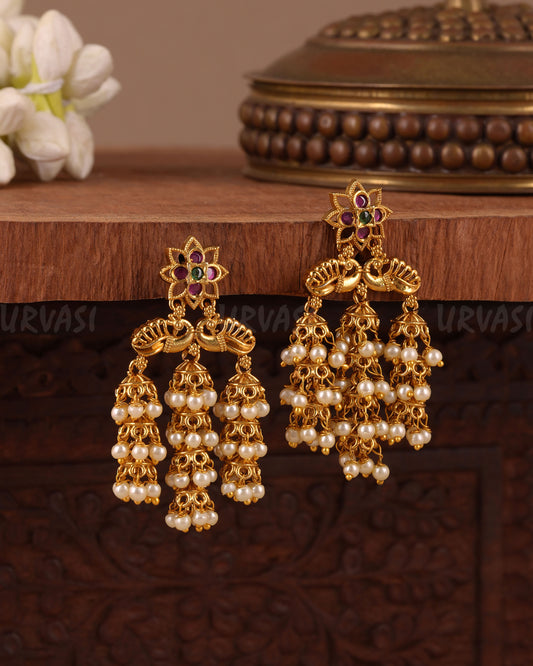 Gold-Floral Peacock Layered  Earring ER 1045
