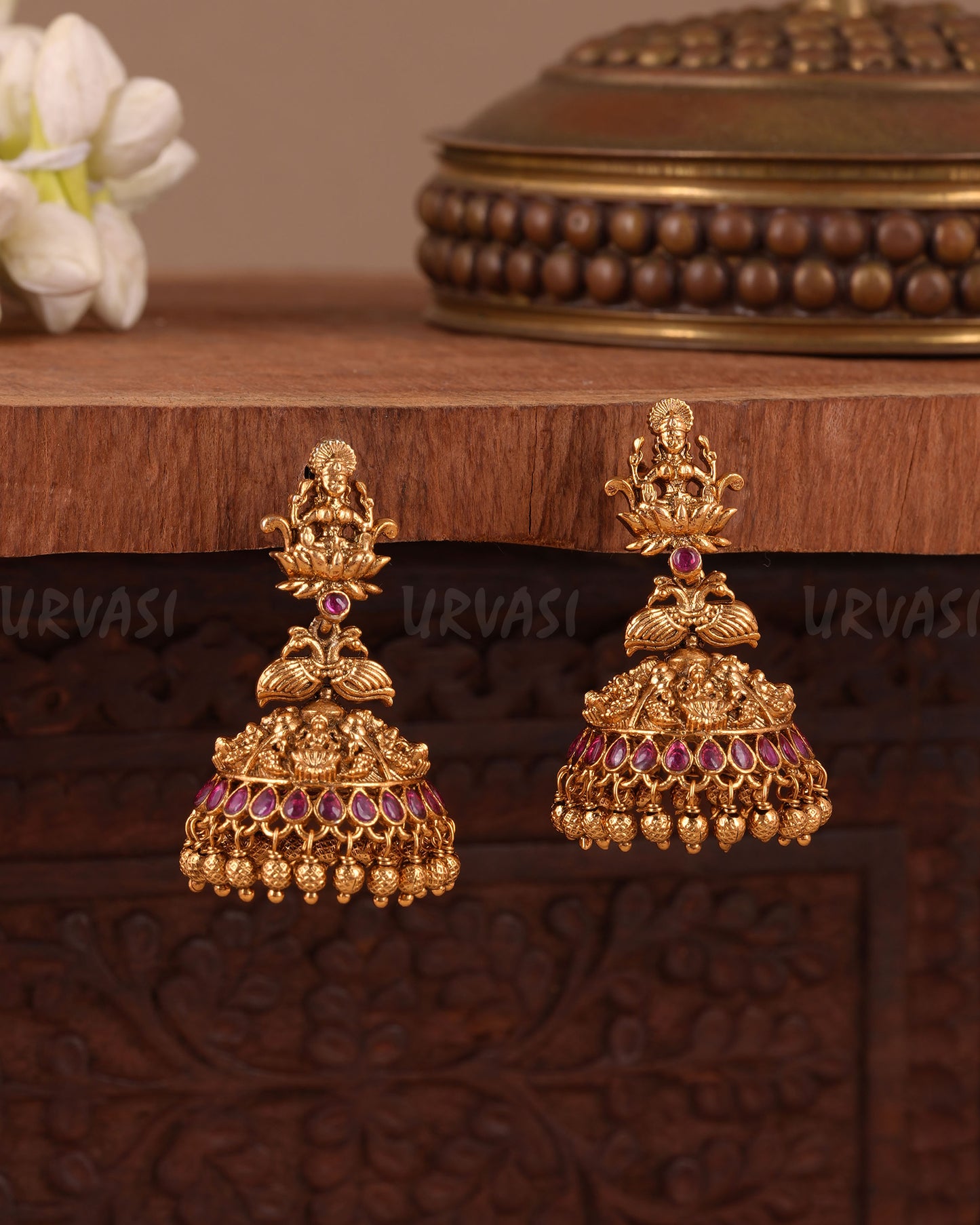 Gold -Toned Traditional Lakshmi Peacock Earring  ER 1032