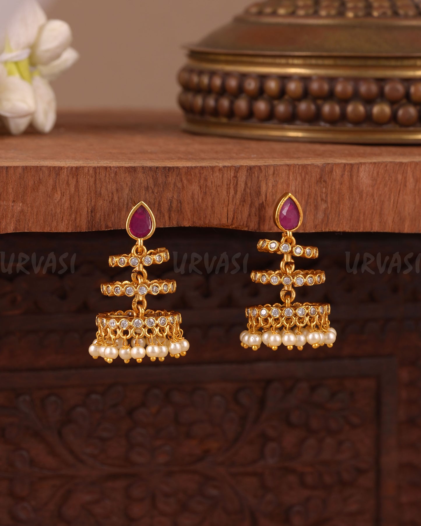 Gold-Toned Layered Pearl Drops  Earring ER 1029