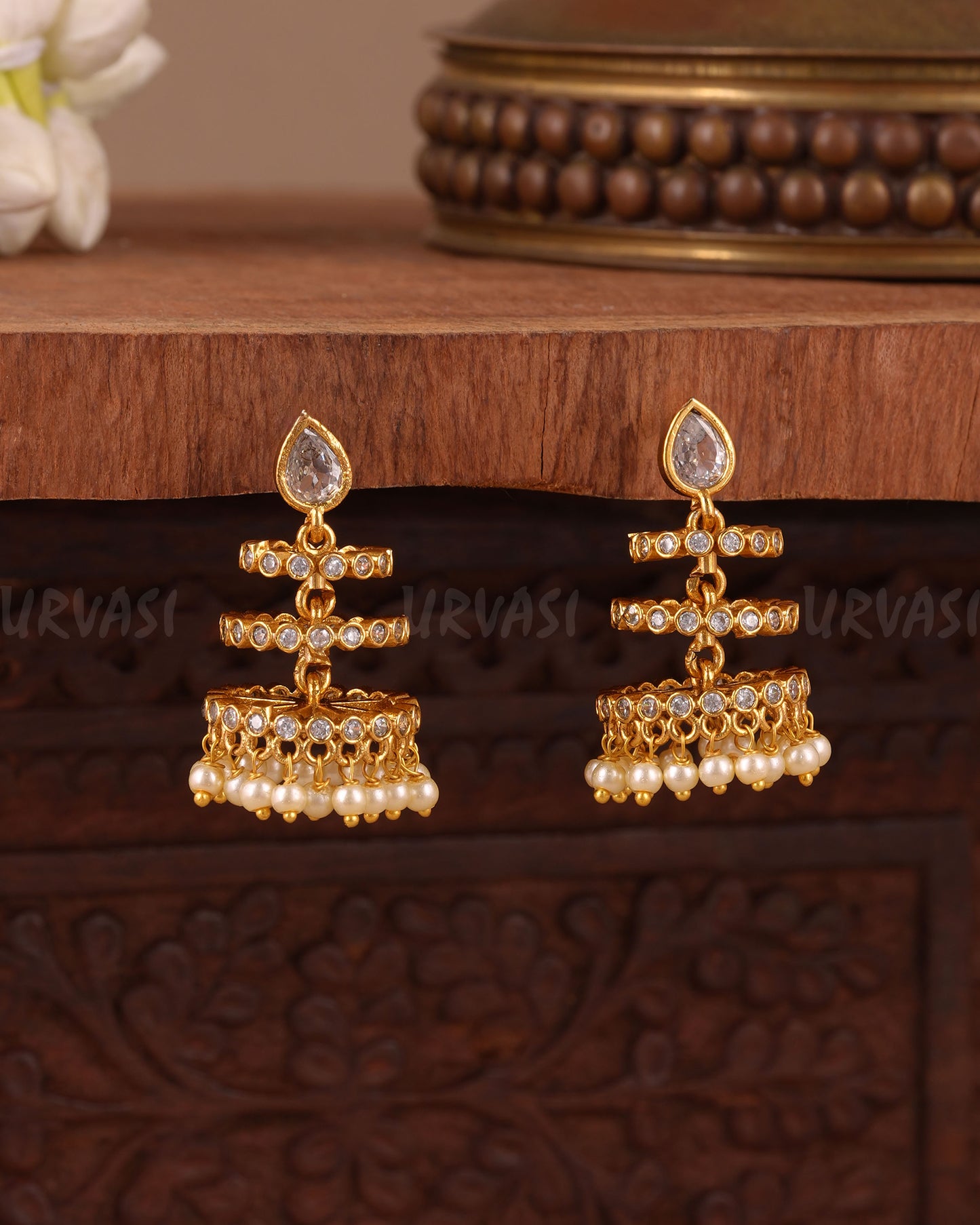 Gold-Toned Layered Pearl Drops  Earring ER 1029