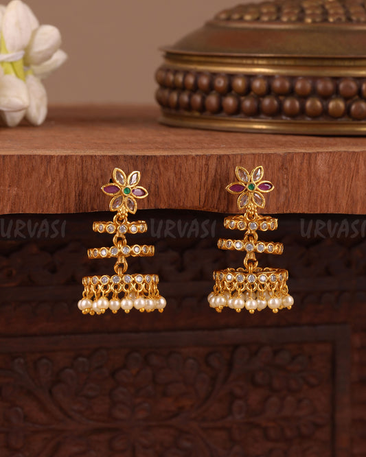 Gold-Floral  Layered  Pearl Drops Earring ER 1037
