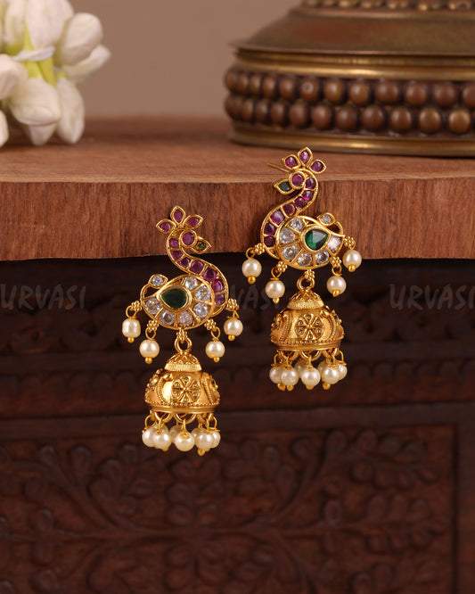 Gold-Floral Peacock Earring ER 1028