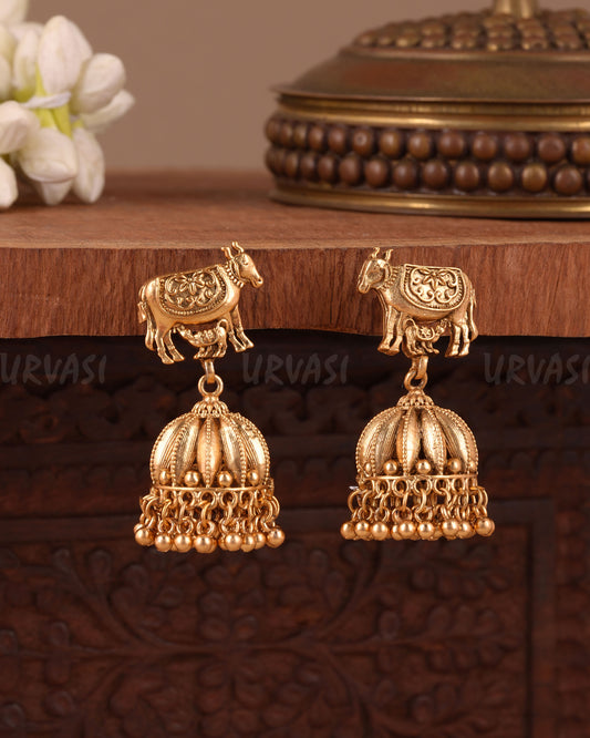 Gold-Polish Traditional Nandi Jhumka Earring ER  1060